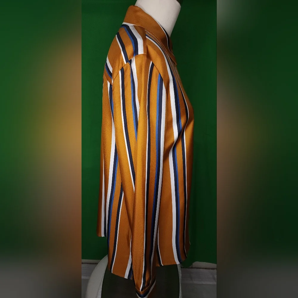 Lafayette 148 New York Womens  Adela Silk Blouse, Gold/White/Blue - Picture 3 of 10